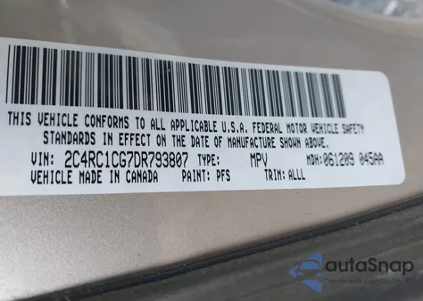 2013 Chrysler Town & Country Touring-L z USA, uszkodzony, nr VIN 2C4RC1CG7DR793807